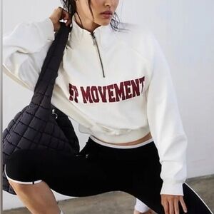 NWT Free People Movement For The Win Logo Half Zip Sweatshirt Size Small $128